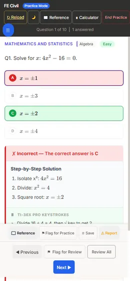 Mobile answer feedback screen
