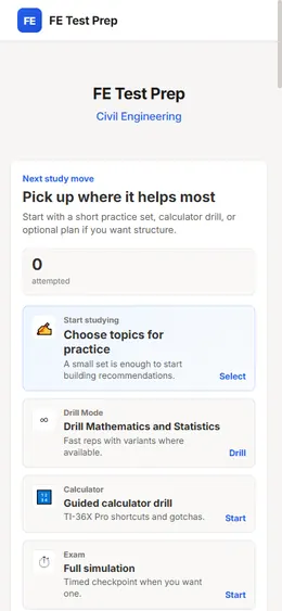 Mobile study mode cards