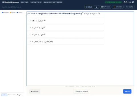 Sit the exam the way it is really run &mdash; FE Test Prep exam simulation screen