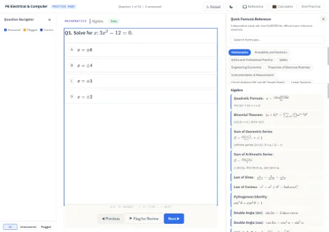Keep formulas beside the question &mdash; FE Test Prep reference screen